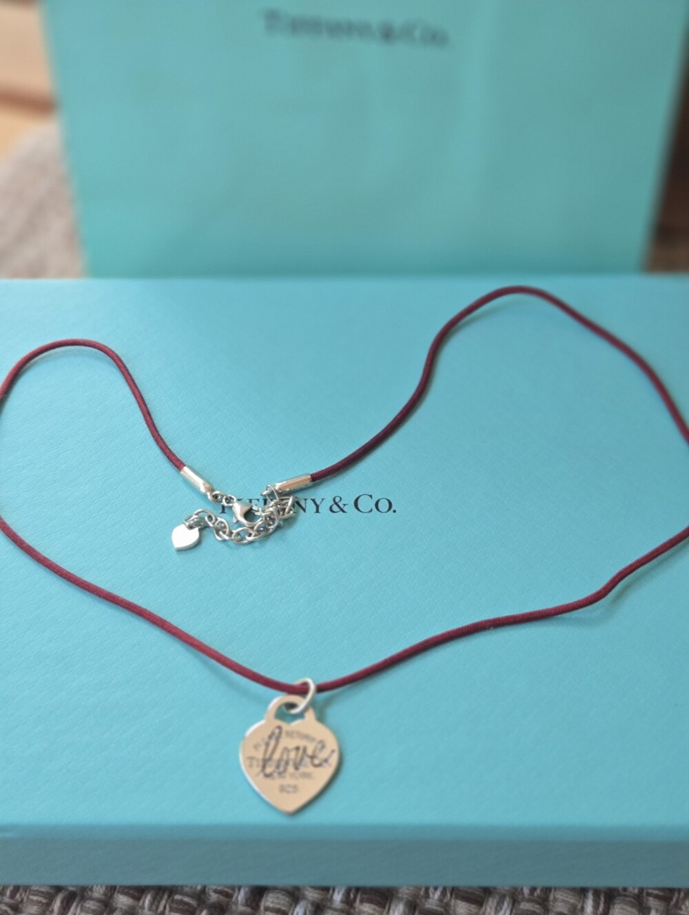 Tiffany & Co. RTT Love Heart Tag Cord Necklace